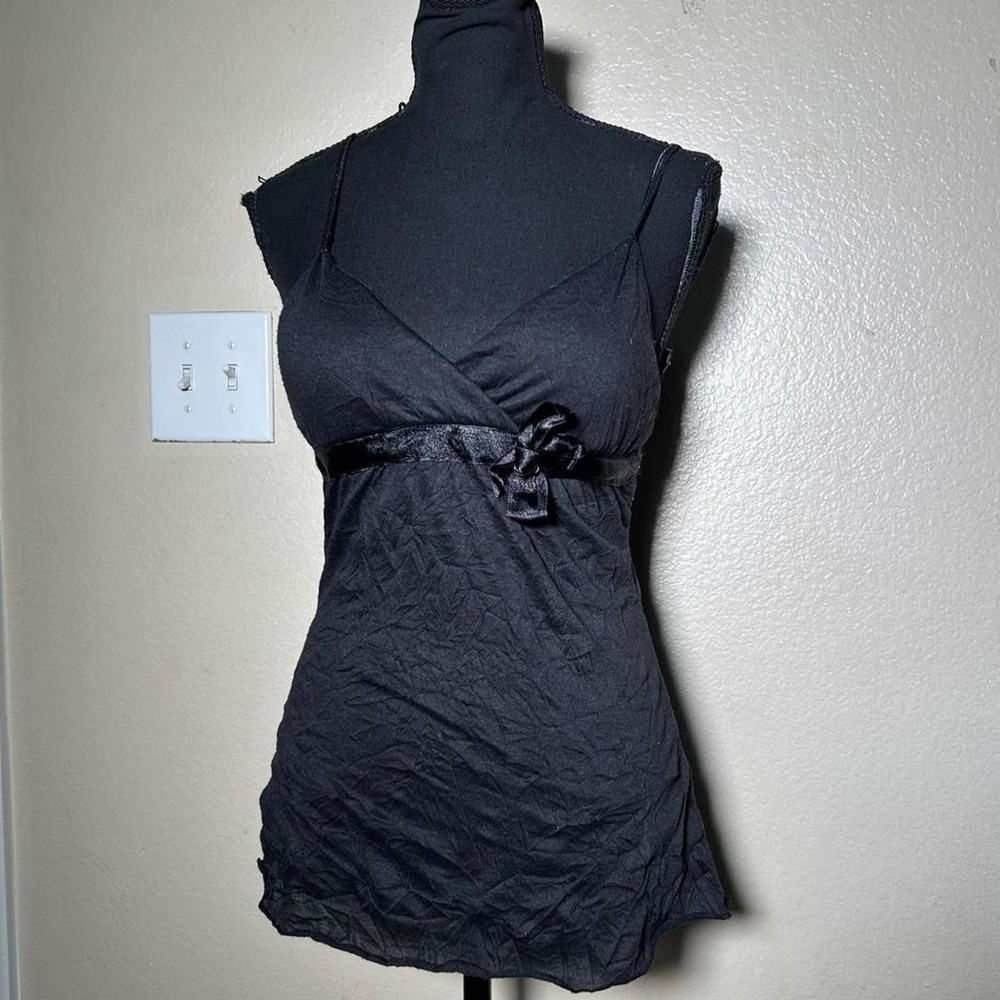 Charlotte Russe Black Y2K Babydoll Cami Top Satin Bow Empire Waist Womens